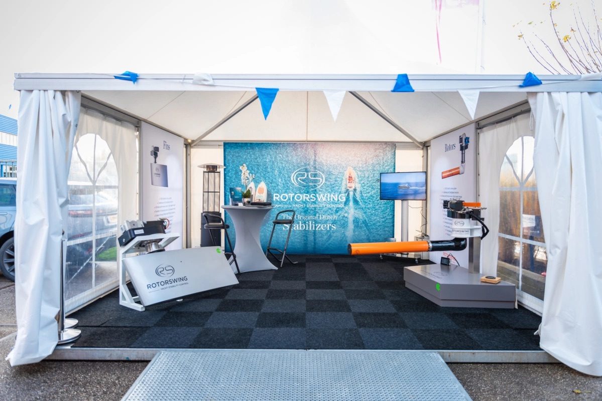Interior of a motor yacht showroom at Motor Boat Sneek