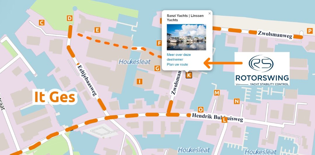 Map showing the RotorSwing stand at Motorboot Sneek