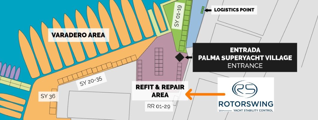 Plan of the Palma Refit and Repair area marking the RotorSwing stand