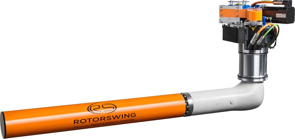 A RotorSwing Magnus-effect rotor stabilizer with its drive head